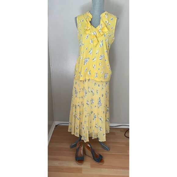 Chaps NWOT Yellow Floral Pleated Skirt size PM & Matching Top size PL - Picture 2 of 6